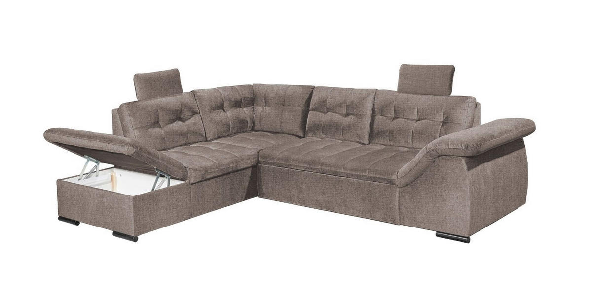ECKSOFA mit Schlaffunktion und Bettkasten, verstellbare Armlehnen - Taupe, Textil (217/283cm) - ed exciting design