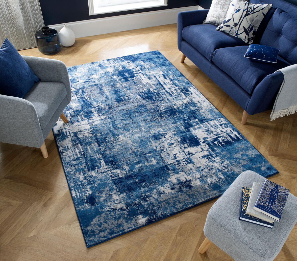 TEPPICH Kunst-Abstrakt-Muster DEE, Blau 80x150 cm - Blau, Textil (80/150cm) - KADIMA DESIGN