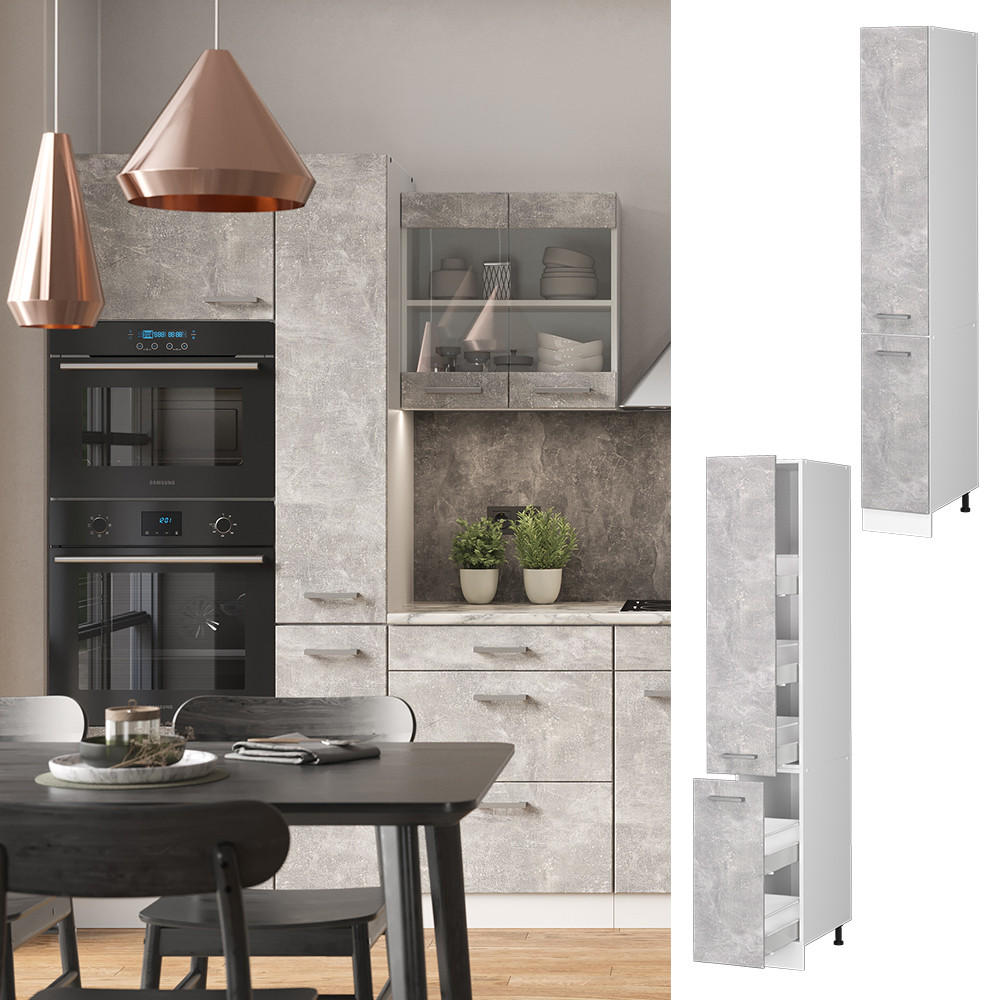 APOTHEKERSCHRANK R-Line Beton 30 cm - Schieferfarben/Hellgrau, Holzwerkstoff (30/206.8/57.2cm) - Vicco