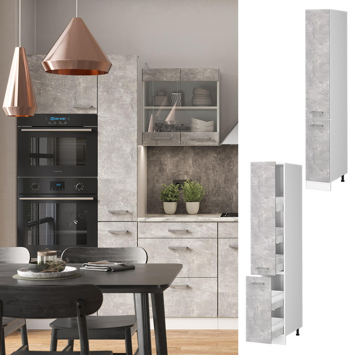 APOTHEKERSCHRANK R-Line Beton 30 cm - Schieferfarben/Hellgrau, Holzwerkstoff (30/206.8/57.2cm) - Vicco