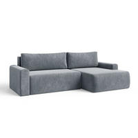 ECKSOFA MILO LARGE mit Schlaffunktion, Bettkasten und Cordbezug, Rechts - VIBE 95 - Dunkelgrau, Holz (270/142cm) - Dekori_Interiors