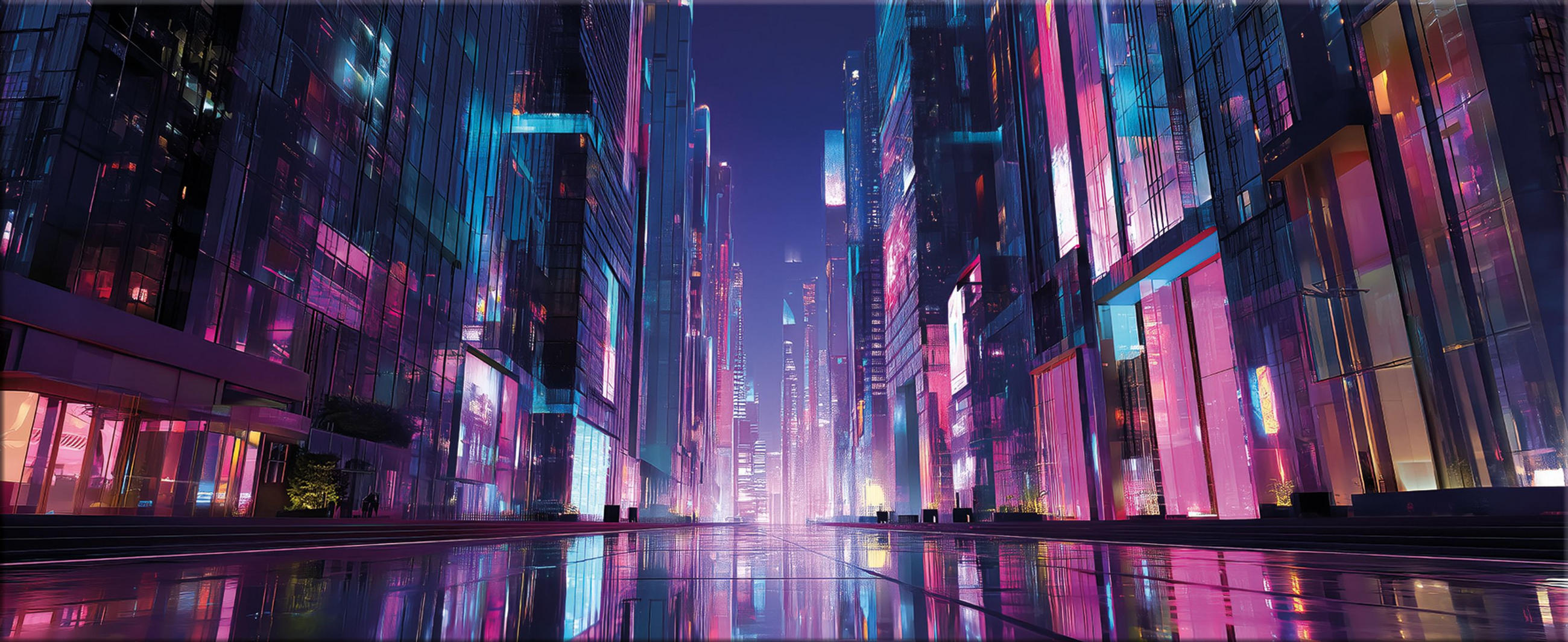 GLASBILD 125x50 cm Stadt pink blau - Rosa, Glas (125/50cm) - artissimo