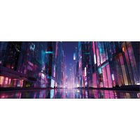 GLASBILD 125x50 cm Stadt pink blau - Rosa, Glas (125/50cm) - artissimo