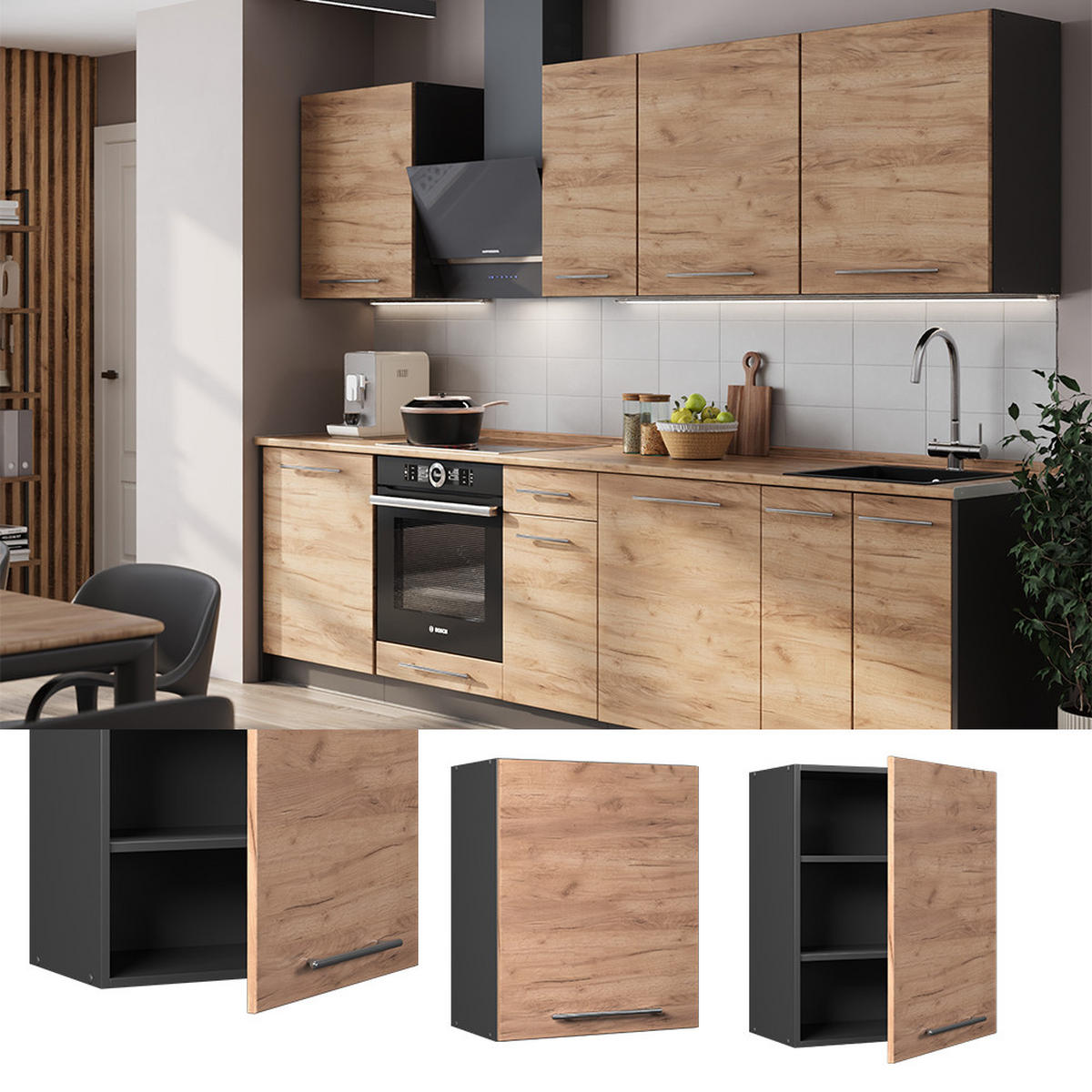 HÄNGESCHRANK Fame-Line, Goldkraft Eiche, 60 cm - Eichefarben/Anthrazit, Holzwerkstoff (60/72/34.1cm) - Vicco