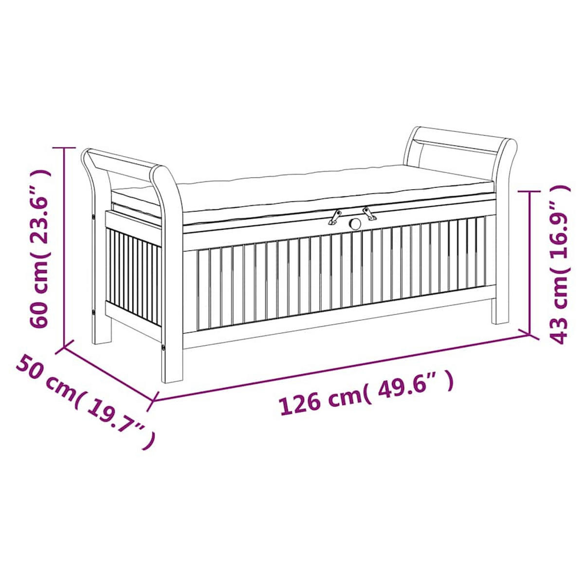 GARTEN-TRUHENBANK Mit Kissen 126 Cm Massivholz Akazie - Braun, Holz (126/60/50cm) - vidaXL