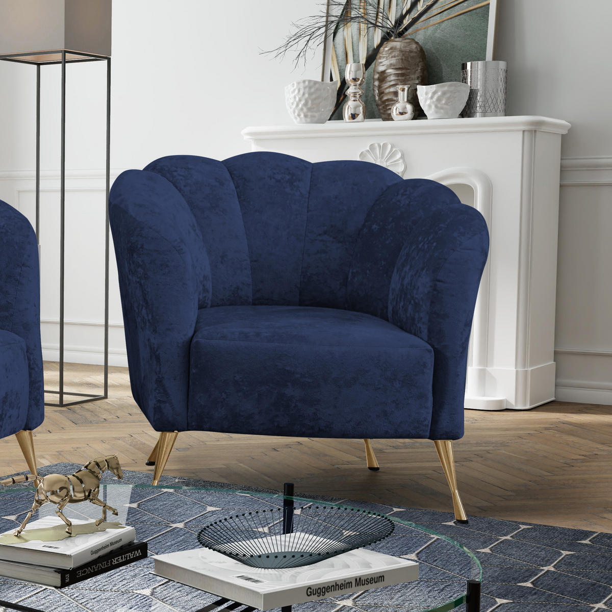 POLSTERSESSEL Adria mit Metallfüßen - Goldfarben/Dunkelblau, Holzwerkstoff/Textil (87/78/83cm) - Ravio