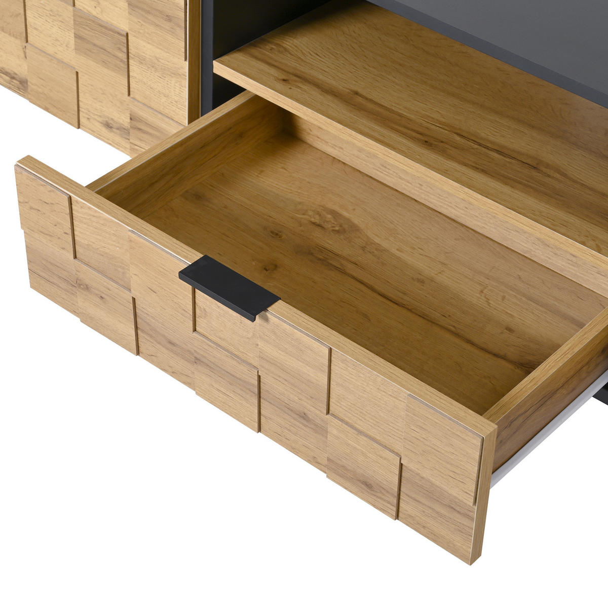 TV-LOWBOARD mit Mosaikfront 170 x 35 x 44,5 cm Holzoptik Natur/Schwarz - Braun, Holzwerkstoff (35/44.5/170cm) - Beauniv