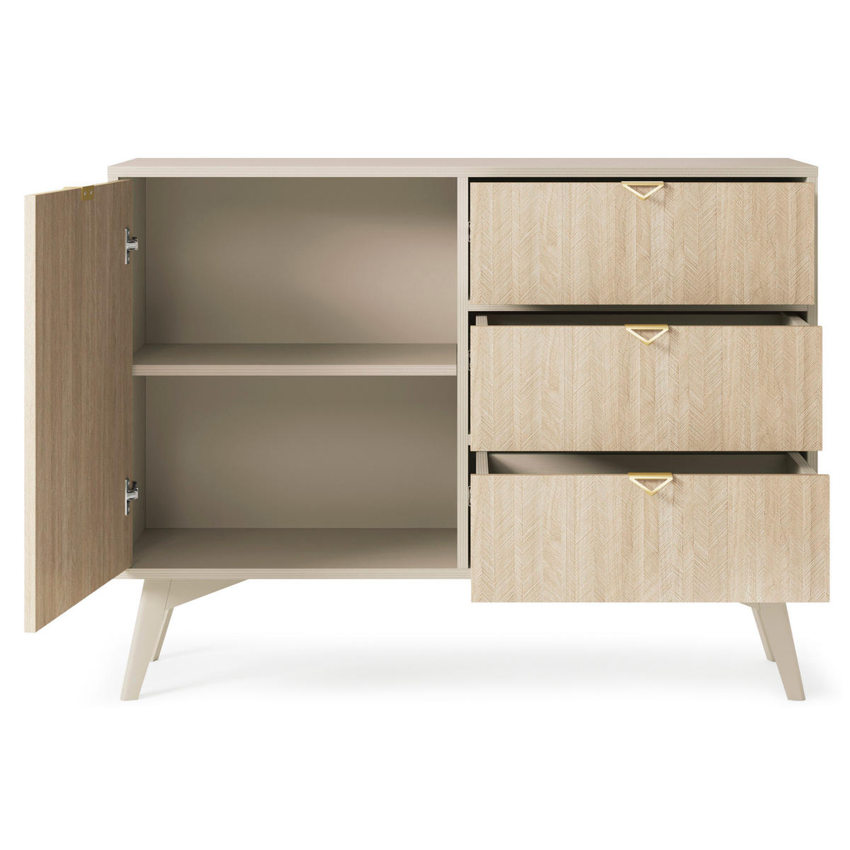KOMMODE FORESTA 106/80/38 cm mit 3 Schubladen 1 Türen Beige - Beige/Kieferfarben, Holzwerkstoff (106/80/38cm) - MASSENO
