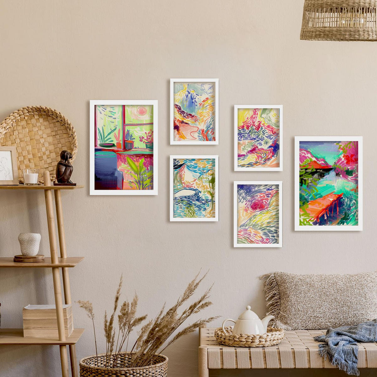 POSTER Set Mit 6 Essenz Der Natur In Kulissen Abstracts Ästhetische Dekorative Gemälde Für Ihr Wohnzimmer, Schlafzimmer, Zuhause A3 & A4 Weißer Rahmen - Weiß, Papier (29/3cm) - Nacnic