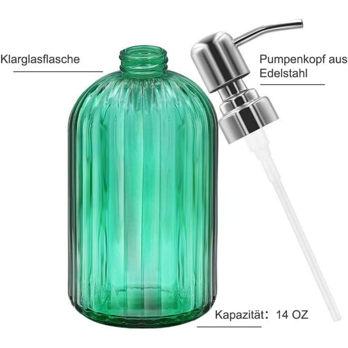 SEIFENSPENDER Glas Grün mit Edelstahlpumpe - Grün, Glas (6.6/18.5/6.6cm)
