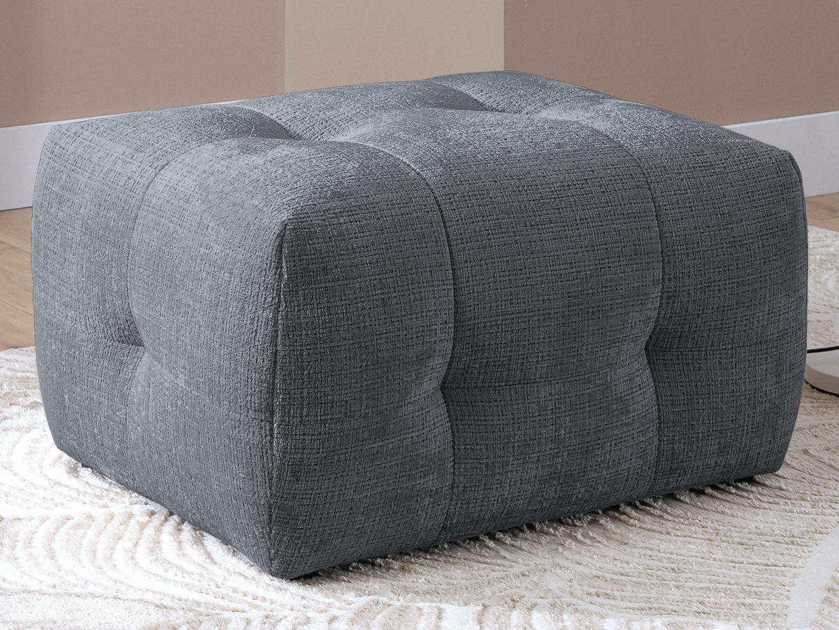 POLSTERHOCKER mit raffinierten Steppungen, zu passendem Sofa, Wellenunterfederung, Chenille-Bezug Grau / 21058 - Schwarz/Grau, Kunststoff/Textil (87/46/68cm) - luma-home