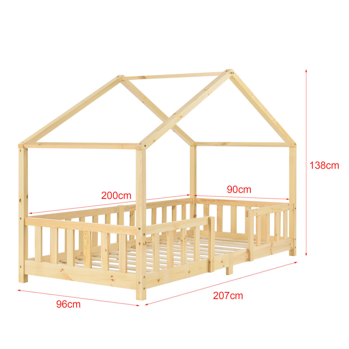 HAUSBETT Treviolo mit Matratze - Naturfarben, Holz/Textil (90/200cm) - [en.casa]
