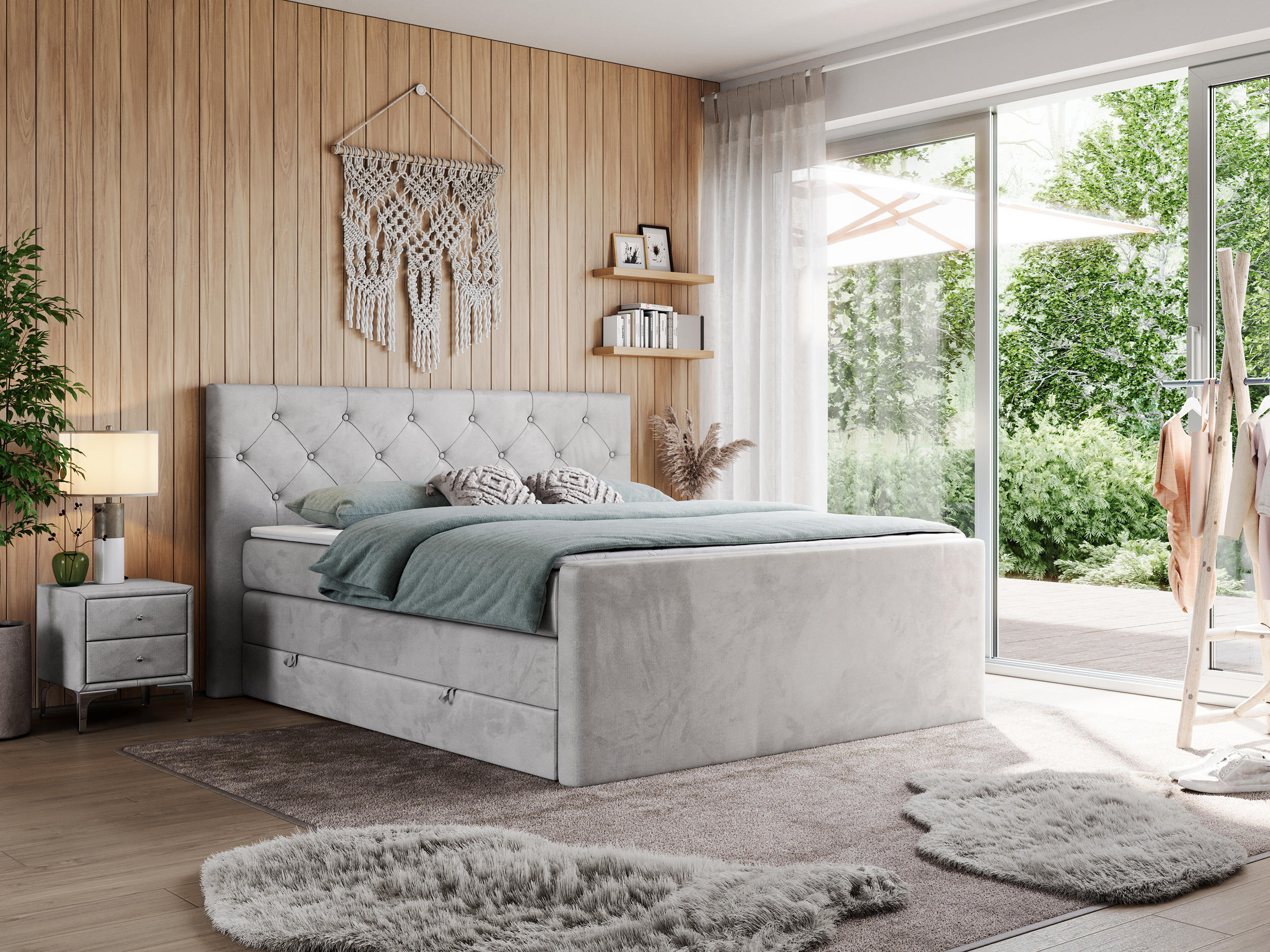 BOXSPRINGBETT KING VELEN 200/200 Hellgrau Velvet - H4 - Hellgrau, Holz/Textil (200/200cm) - MKS