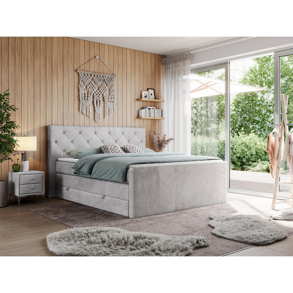 Thumbnail - MKS Boxspringbett, Hellgrau, Textil, 2-Sitzer, H4, Rechteckig, 160x200 cm, Schlafzimmer, Betten, Boxspringbetten