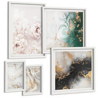 BILDER SET 5er Set - 50x50 cm & 20x30 cm & 40x60 cm Weißer Rahmen - Abstrakte Muster weiß schwarz grün - Weiß, Kunststoff (40/60cm) - TULUP