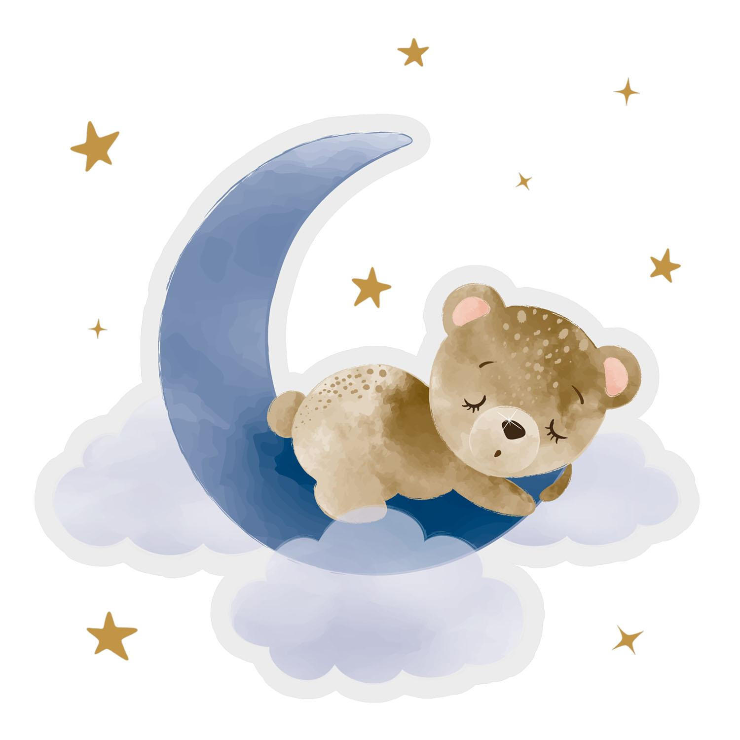 WANDAUFKLEBER 60x57cm - Teddybär auf dem Mond - Multicolor, Kunststoff (60/57/0.1cm) - Wallfluent