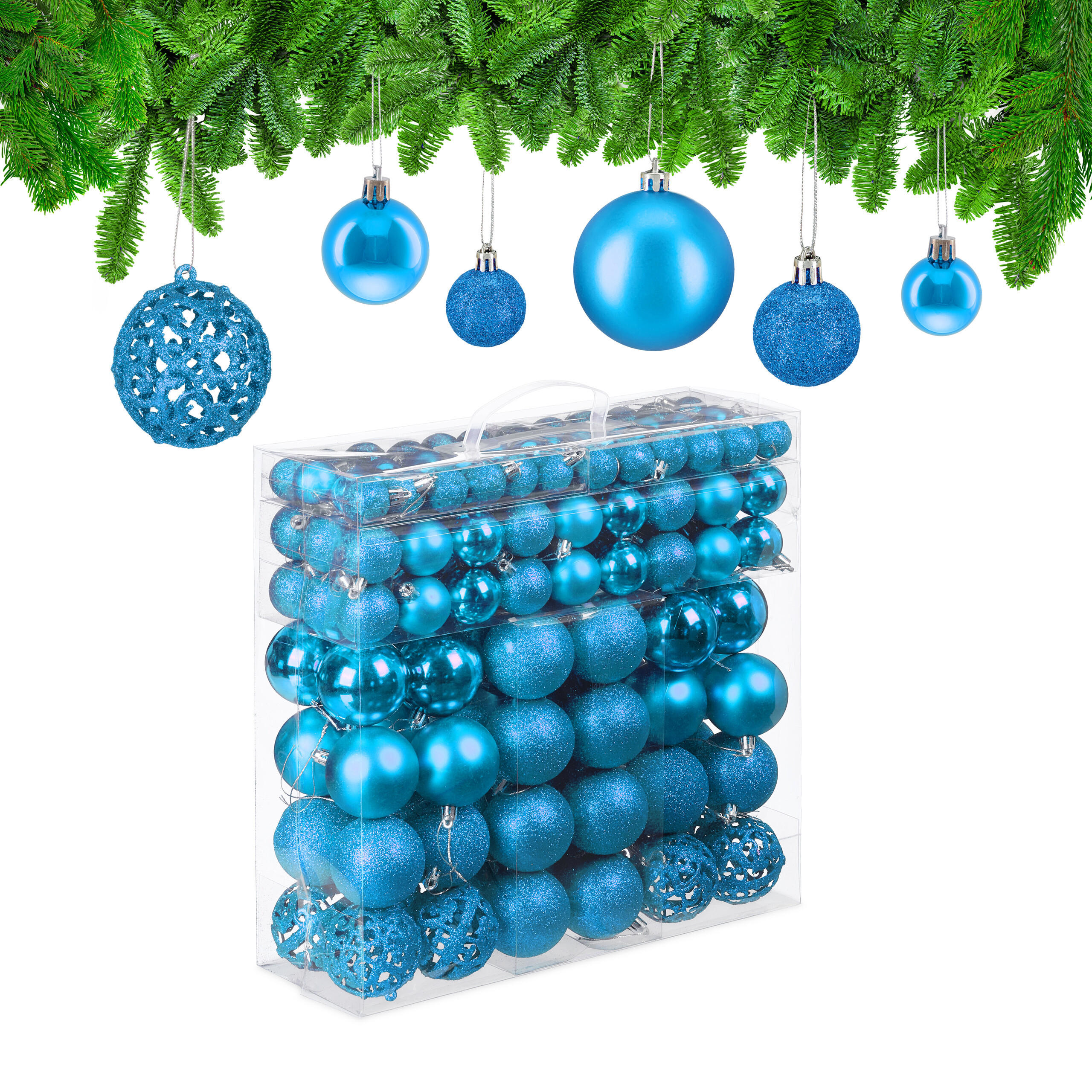 150-TLG.WEIHNACHTSKUGELN-SET - Türkis, Kunststoff (6/7/6cm) - Relaxdays