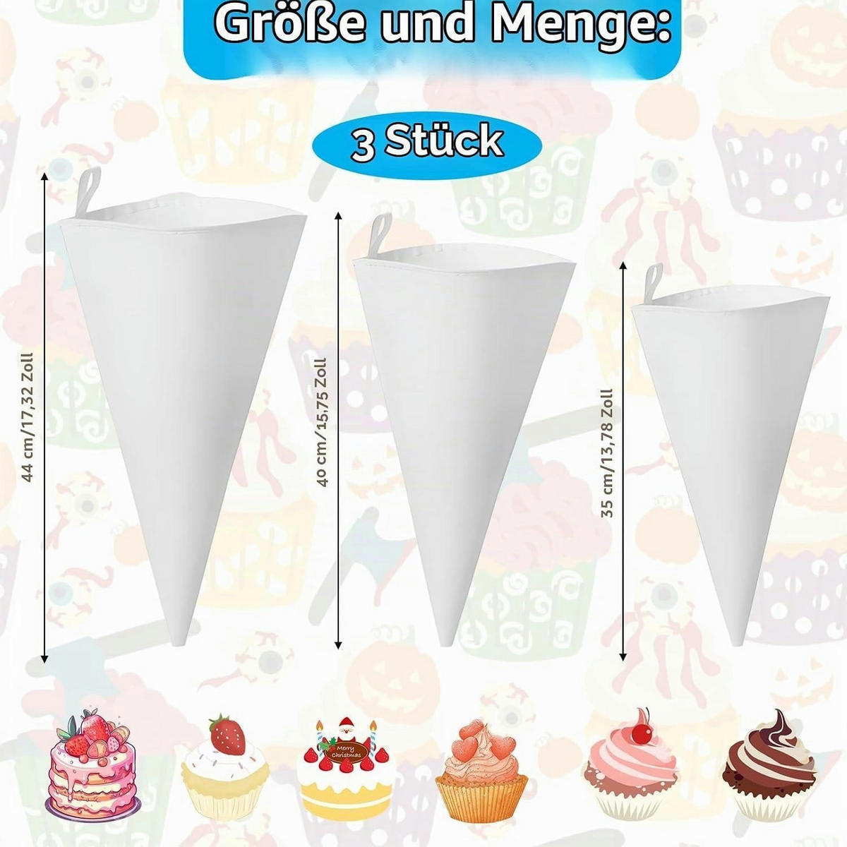 SPRITZBEUTEL Set 3 Stück mit 48 Tüllen 30/35/40 cm - Weiß, Textil (1/1/44cm)
