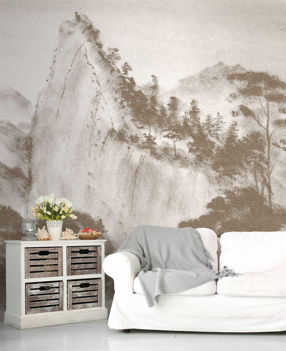 FOTOTAPETE bewaldete Landschaft 371 x 280 cm - Braun, Papier (371/280cm) - Sanders & Sanders