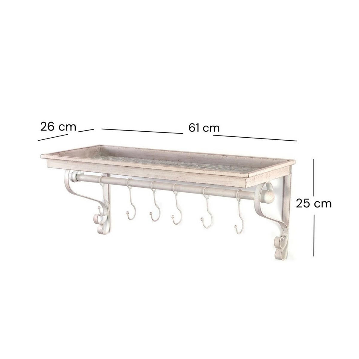 WANDGARDEROBE LILY 6 Haken, Hutablage antik-weiß - Weiß, Holz (61/25/26cm) - DESIGN DELIGHTS