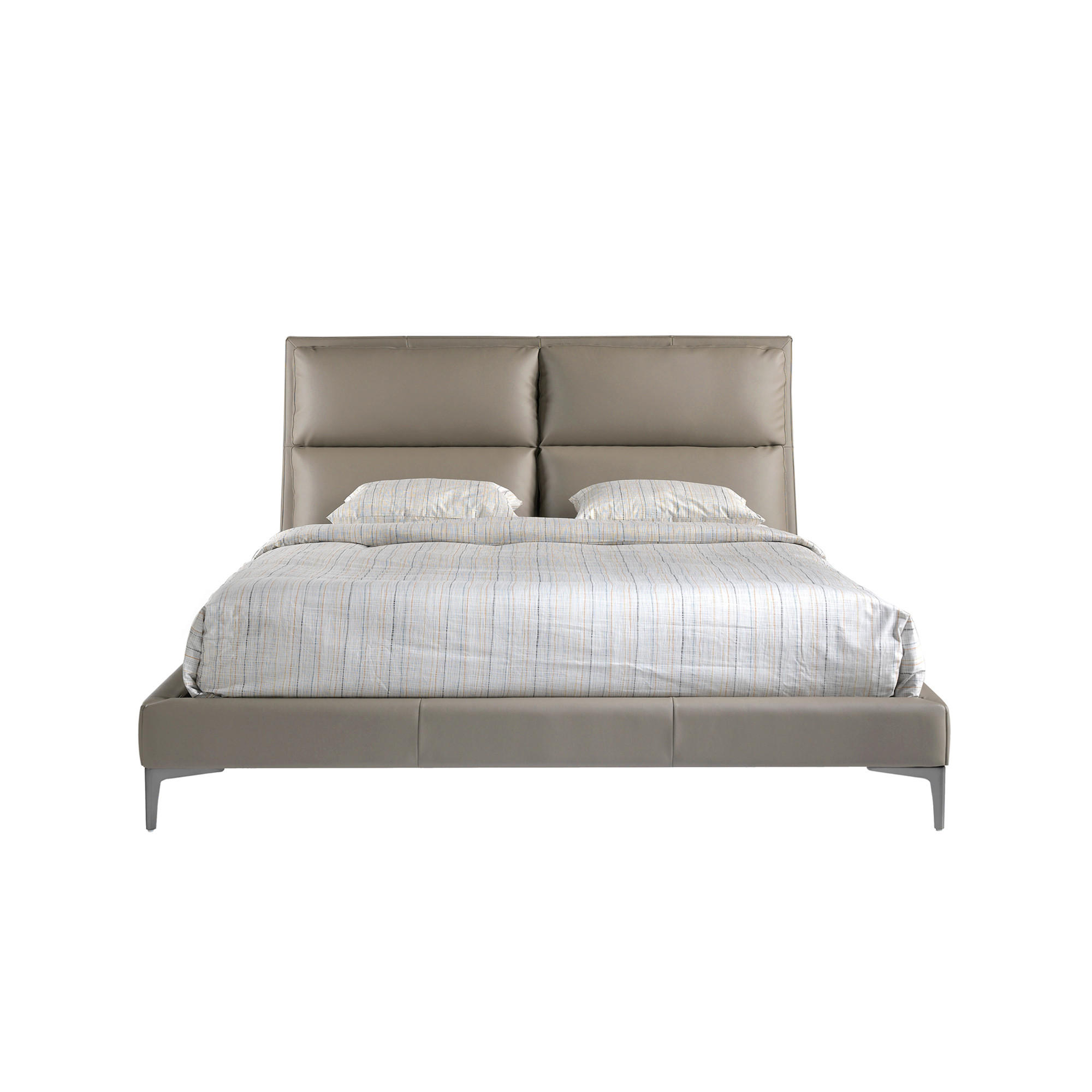 BETT Nerzfarbenes Kunstlederbett 176/240/107 cm - Taupe/Edelstahlfarben, Leder (160/200cm) - ANGEL CERDA