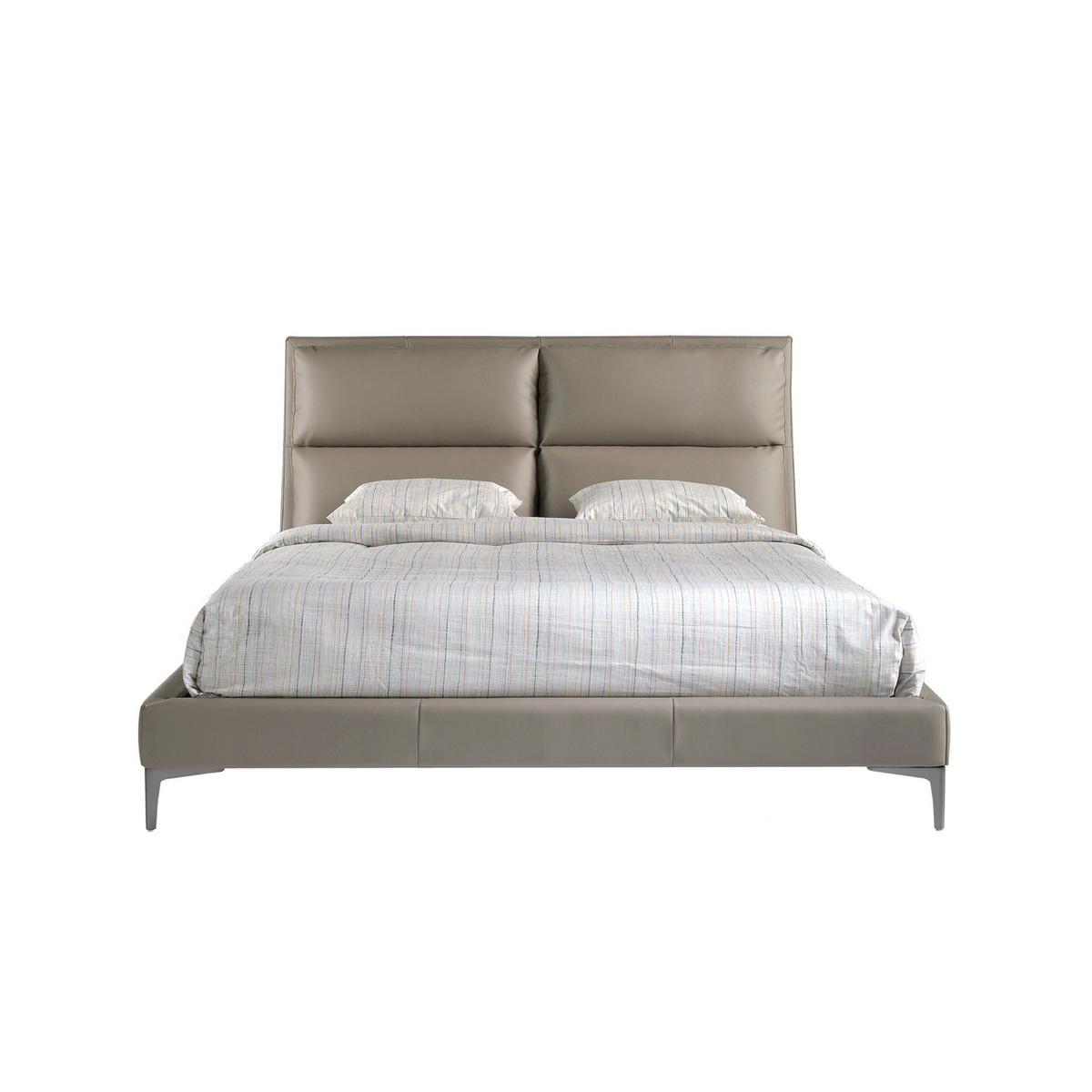 BETT Nerzfarbenes Kunstlederbett 176/240/107 cm - Taupe/Edelstahlfarben, Leder (160/200cm) - ANGEL CERDA