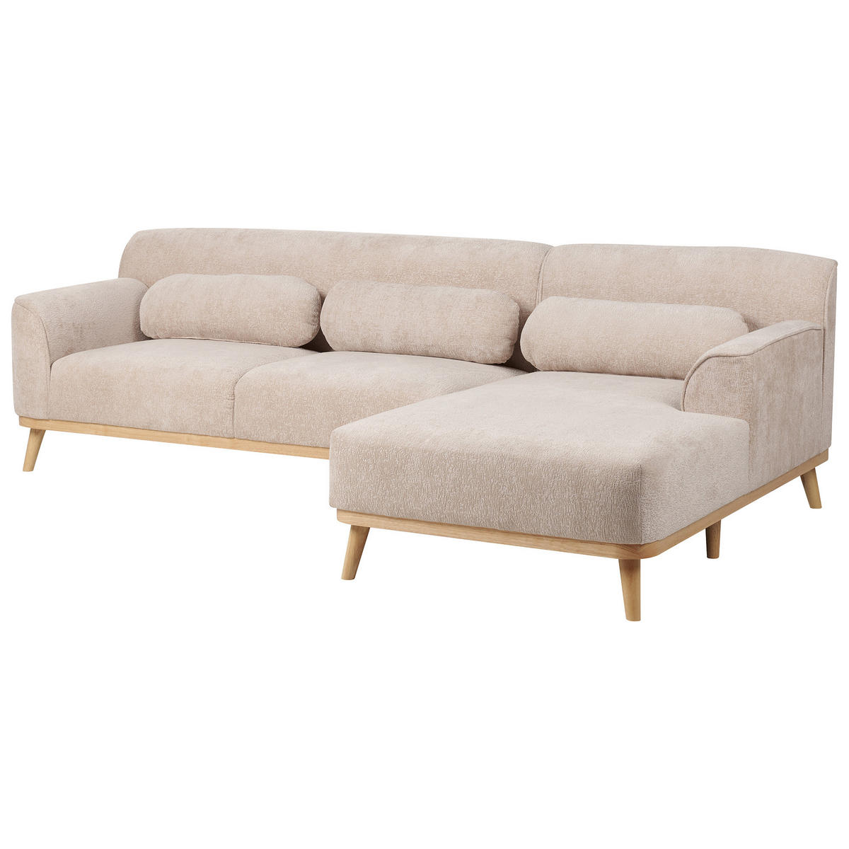 ROHOVÁ POHOVKA 3-místná Žinylková látka Béžová levostranná Simos - béžová, textil (264/82cm) - Beliani