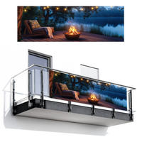BALKON-SICHTSCHUTZ Lagerfeuer - See - Abendlicht - Dunkelblau, Kunststoff (300/100cm) - MuchoWow