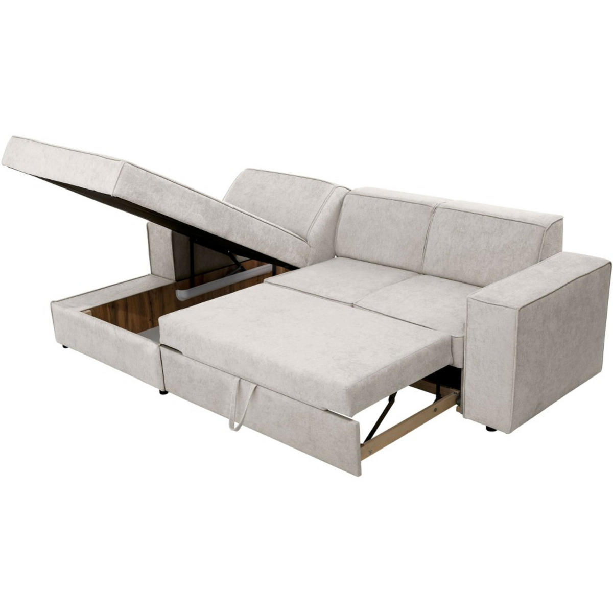 ECKSCHLAFSOFA mit Schlaffunktion Pedro L beige links - Beige/Schwarz, Kunststoff/Textil (267/160cm) - Beautysofa