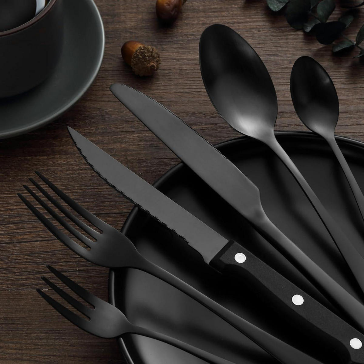 BESTECKSET 72-teilig Schwarz für 12 Personen - Schwarz, Metall
