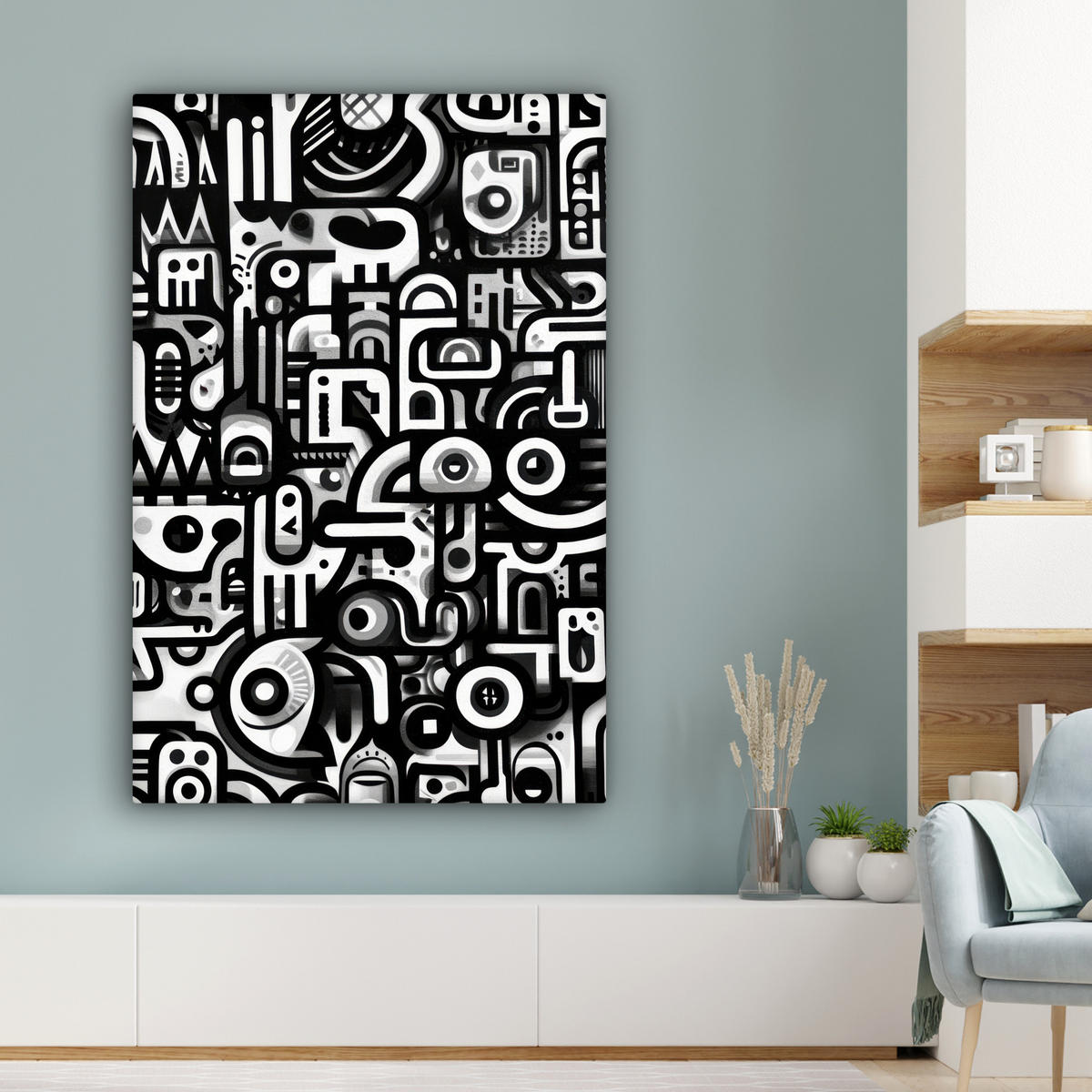 LEINWANDBILD Symbole - Abstrakt - Grafik - Schwarz Deko XXL 80x120 cm - Schwarz, Textil (80/120cm) - MuchoWow