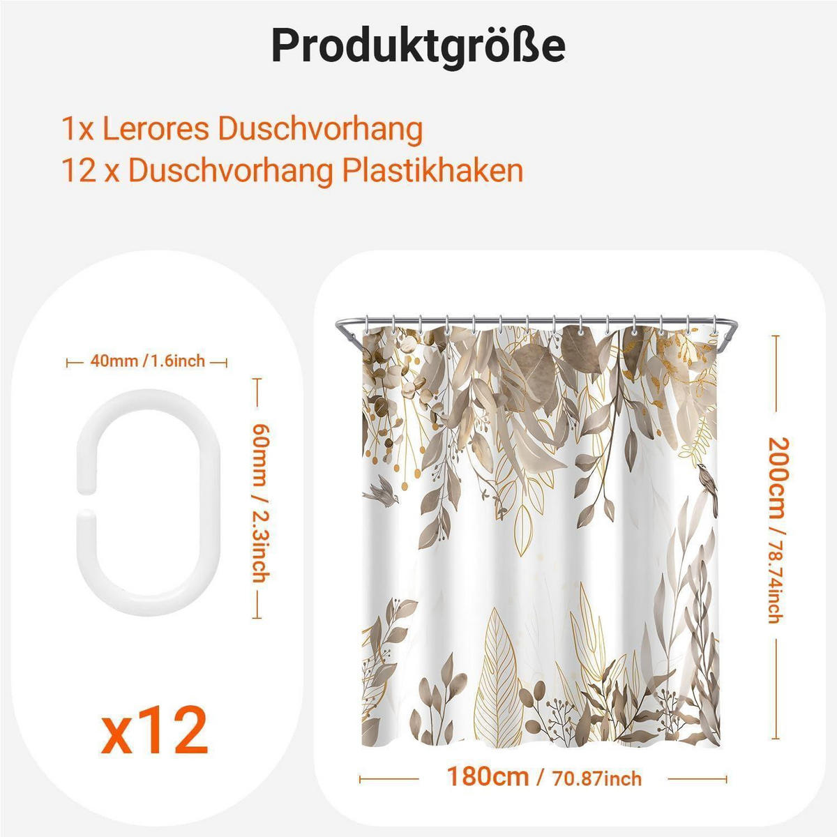 DUSCHVORHANG Grau Herbstblätter 180 x 200 cm - Multicolor, Textil (180/200cm)