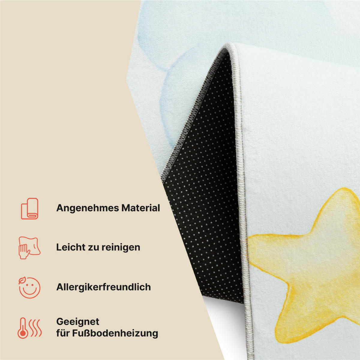 KINDERTEPPICH KIDS Creme Mond 140/200 cm - Creme, Textil (140/200cm) - Tapiso