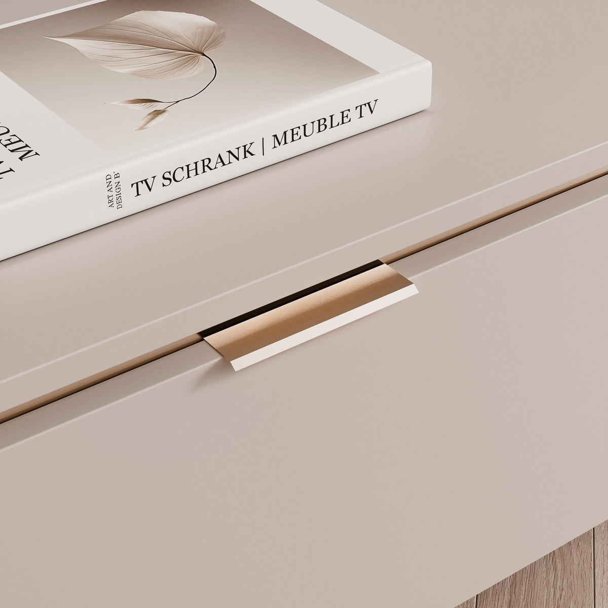 HÄNGENDER TV-Schrank SELIA 200 cm, Kaschmir mit goldener Zierleiste und Griffen, LED-Beleuchtung - Kaschmir, Holzwerkstoff (200/28.5/35cm) - Idohome