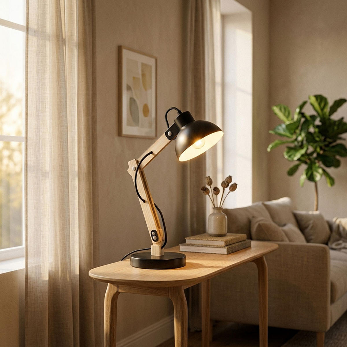 SCHREIBTISCHLEUCHTE Holzoptik Schwarz Metall - Schwarz, Holz (31/16/42.5cm) - Globo Lighting