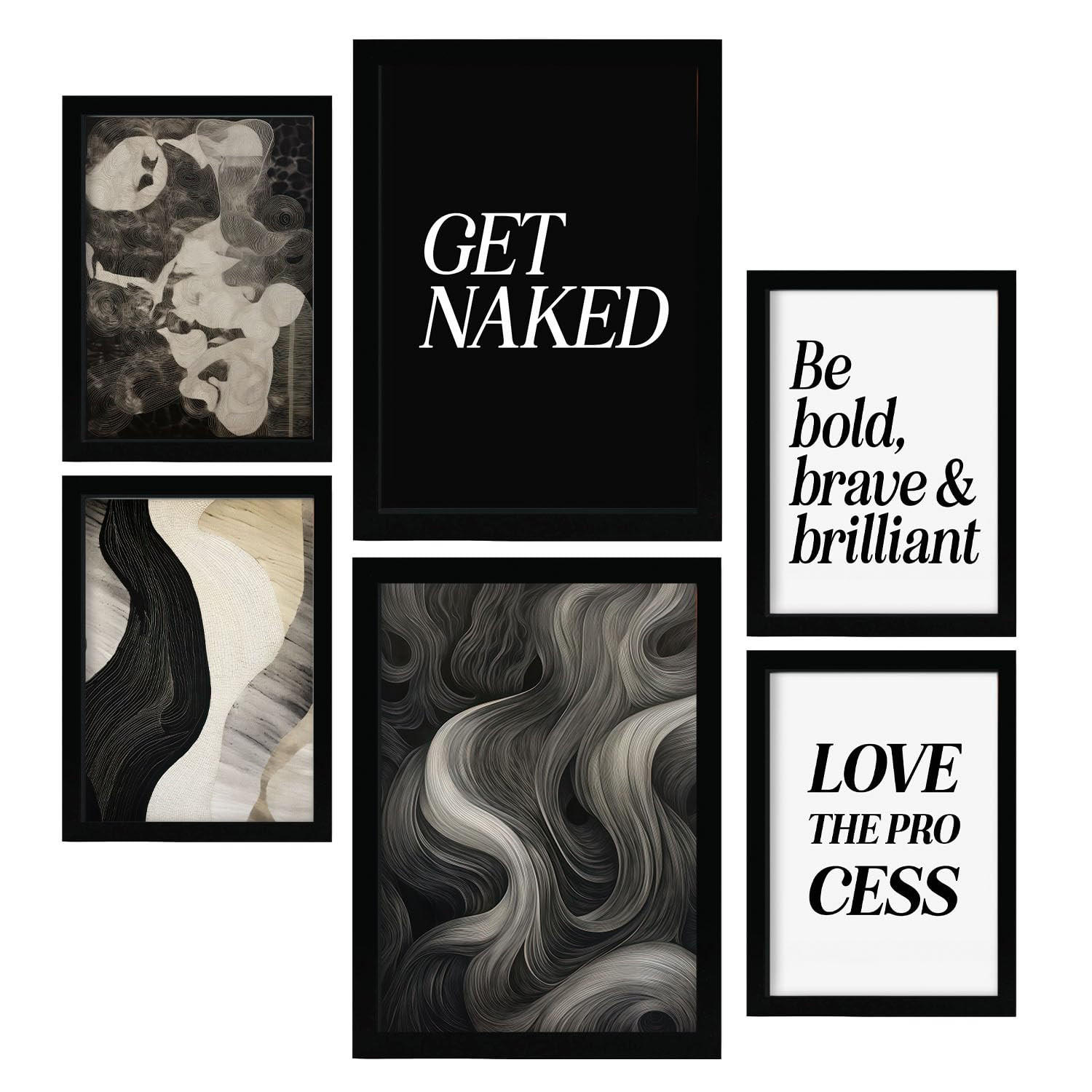 POSTER Set Mit 6 Monochromes Zitat In Vielseitiger A3 & A4 Schwarzer Rahmen - Schwarz, Papier (29/3cm) - Nacnic
