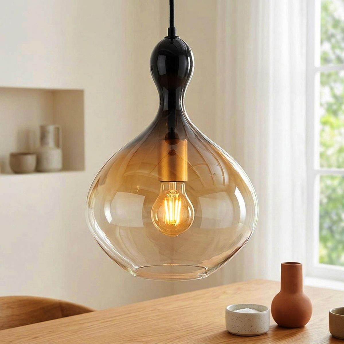 LED HÄNGELEUCHTE Metall Schwarz-Gold - Schwarz, Glas (23/23/120cm) - Globo Lighting