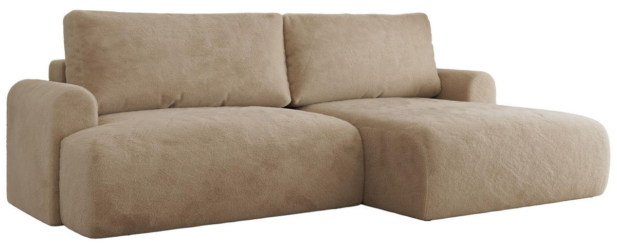 ECKSCHLAFSOFA TONO L Beige Plüsch - rechts - Beige/Schwarz, Kunststoff/Textil (150/260cm) - MKS