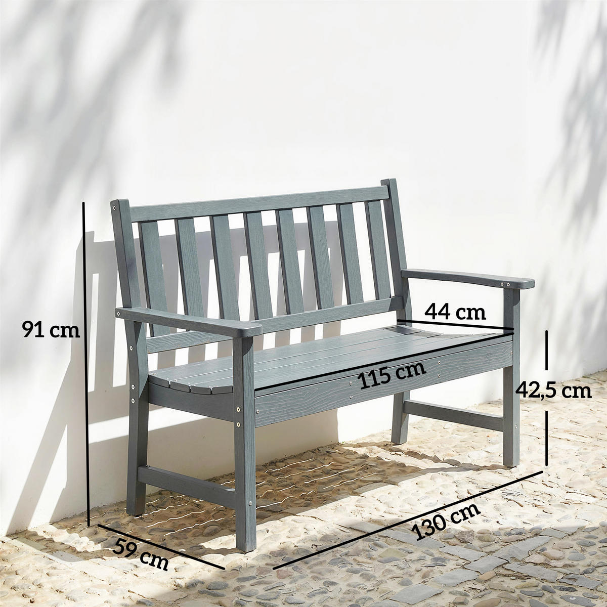 GARTENBANK Kunststoff Grau - Grau, Kunststoff (59/91/130cm) - Outsunny