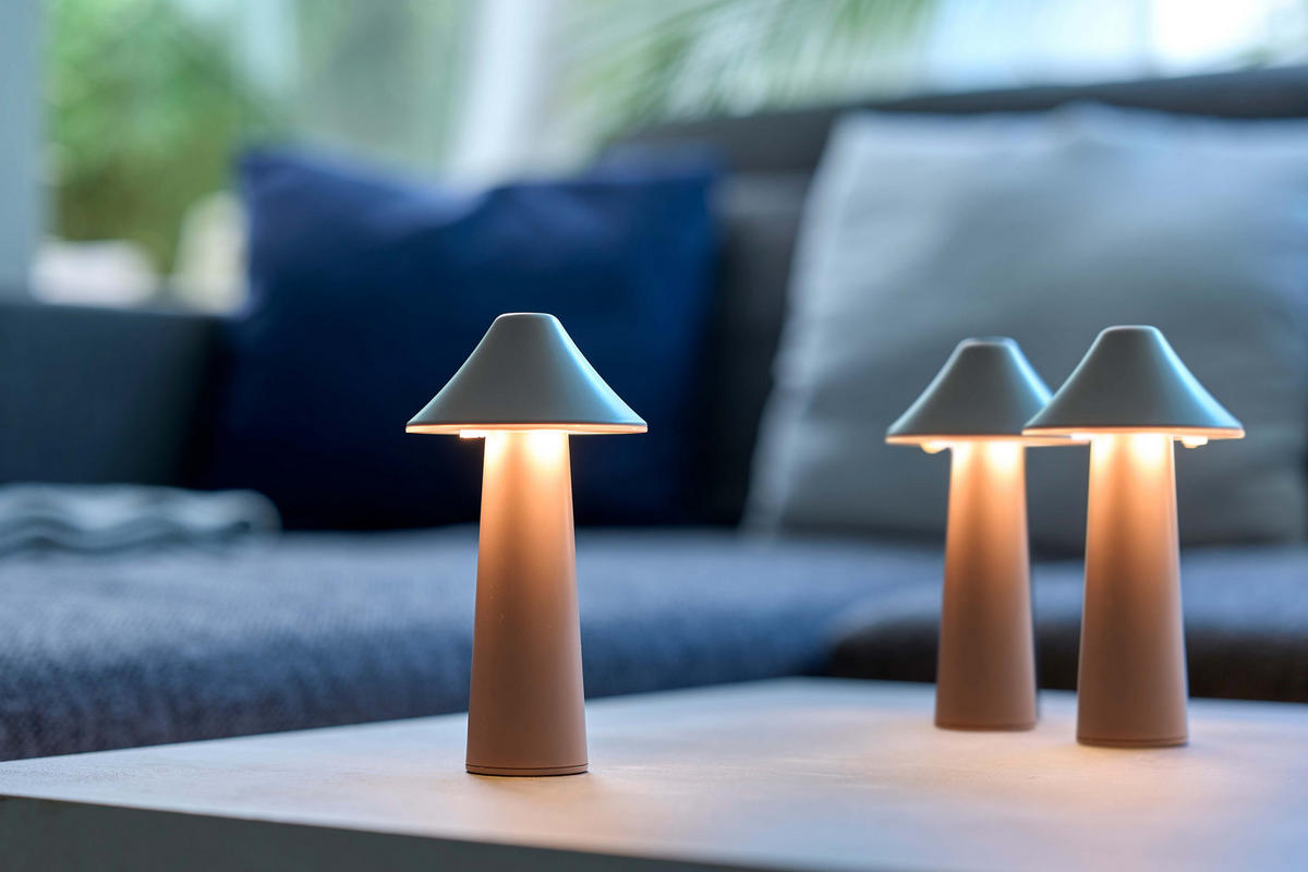 LED-TISCHLEUCHTE Pilzform dimmbar CCT Farbwechsel Ø 9 x 17 cm Zelt taupe - Beige, Kunststoff (9/9/17cm) - Northpoint