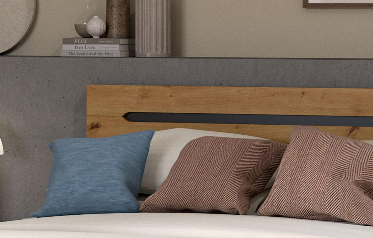 SCHLAFZIMMER Set 3-teilig Eiche Artisan, grau, Kombination mit Bett 140 x 200 cm und 2x Nachttisch - Eiche Artisan/Grau, Holzwerkstoff/Metall - Inn.Furn