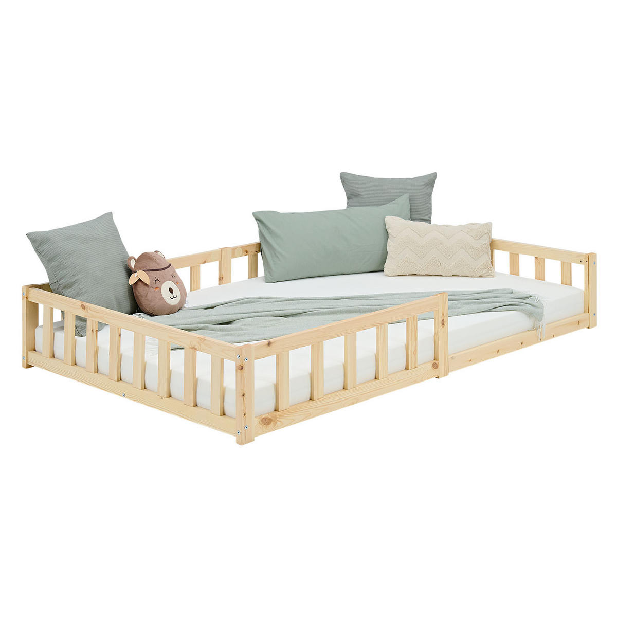 BODENBETT 120x200 cm Natur mit Lattenrost + Matratze - Naturfarben, Holz (120/200cm) - Homestyle4u