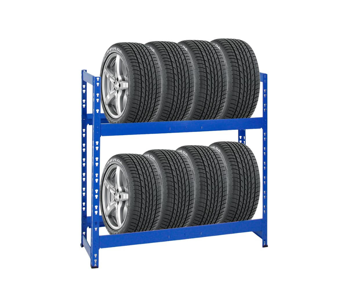 REIFENREGAL Tiger 100x110x35 cm 150 kg Fachlast bis zu 8 Reifen auf 2 Ebenen Blau - Blau, Metall (110/100/35cm) - PROREGAL