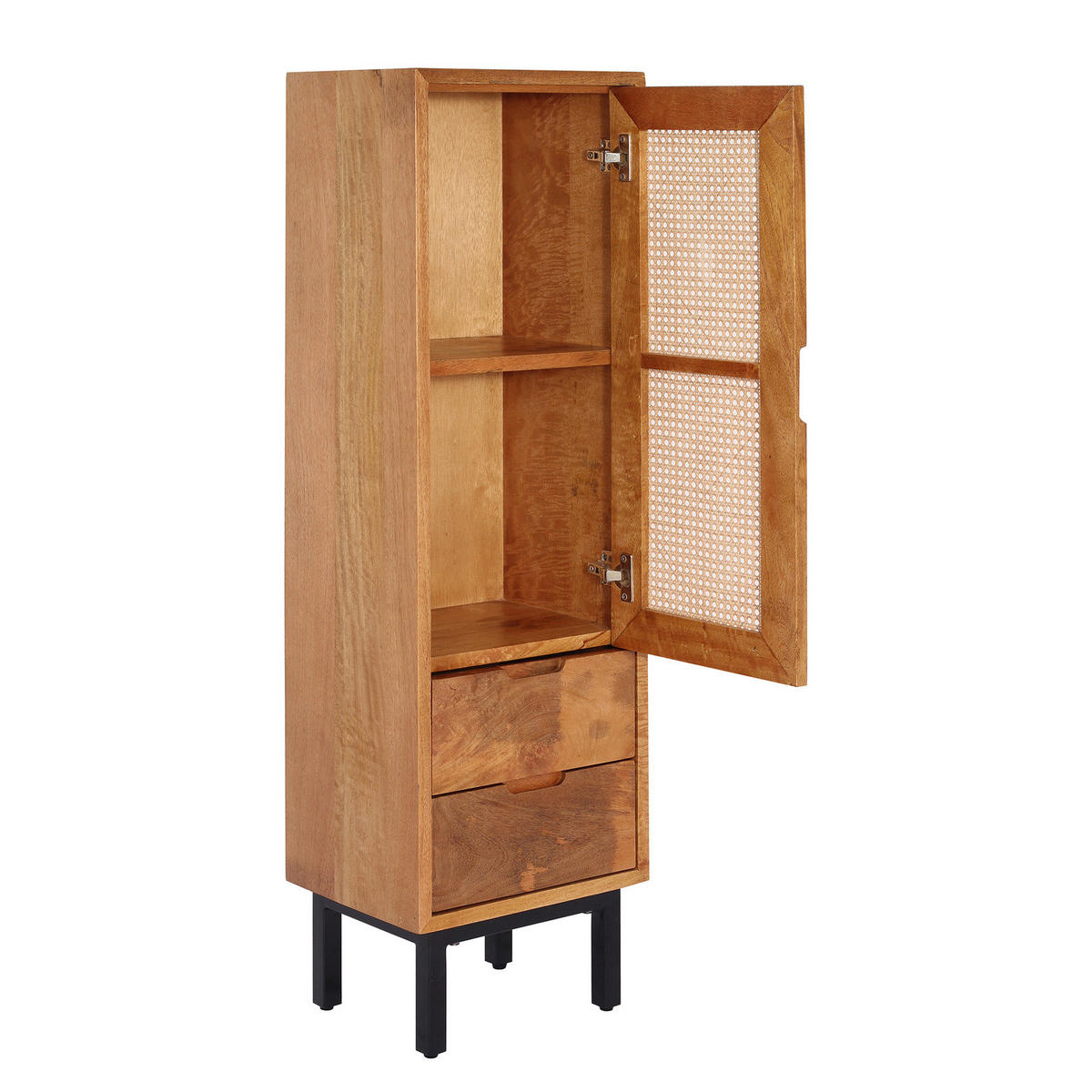 MASSIVER MIDISCHRANK - Mango massiv / Wiener Geflecht - Mango / Beige - Braun, Naturmaterialien/Holz (38/130/30cm) - home24