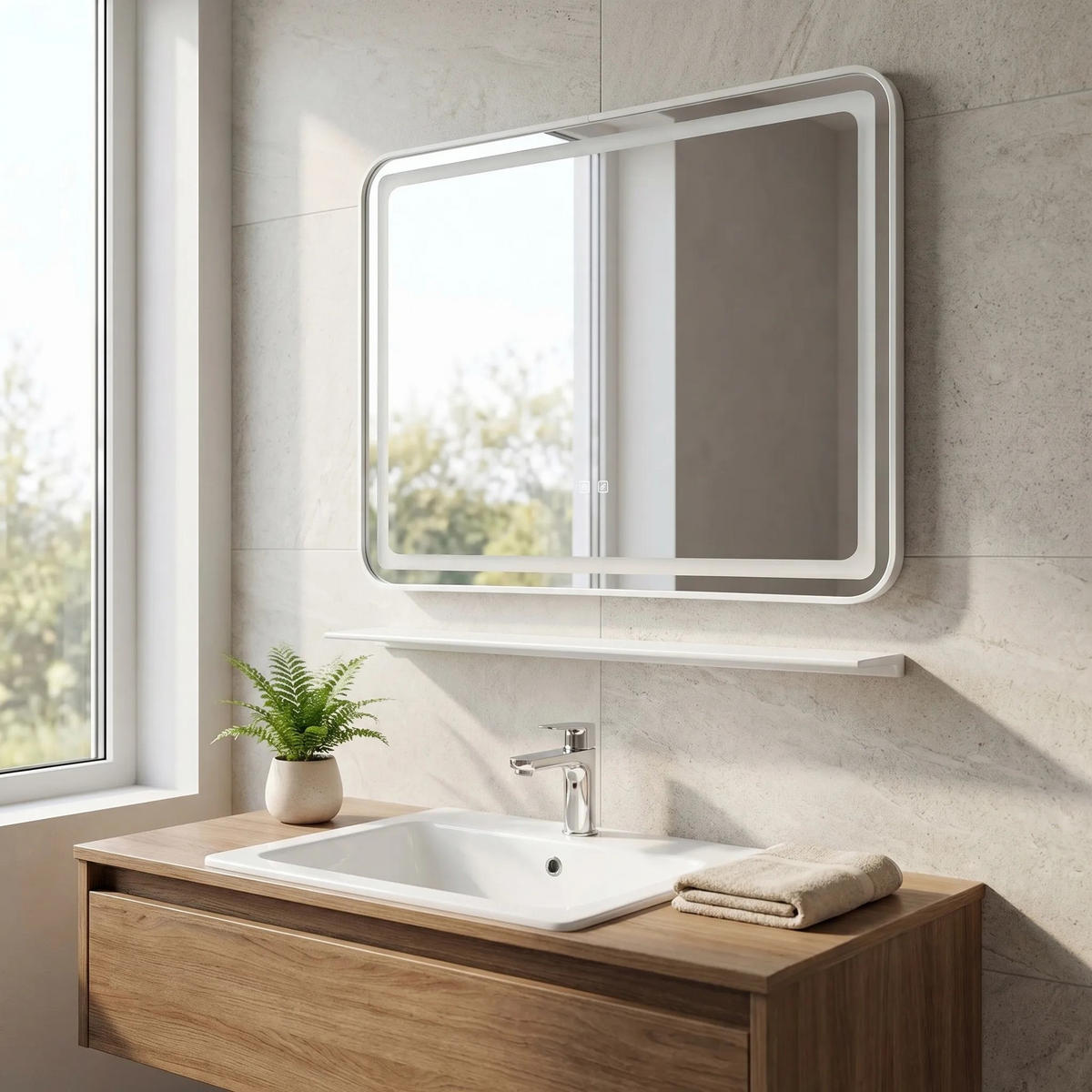 LED Regalspiegel Rea 80x60 Cm L-8060 - Transparent, Glas (80/60/3cm) - REA