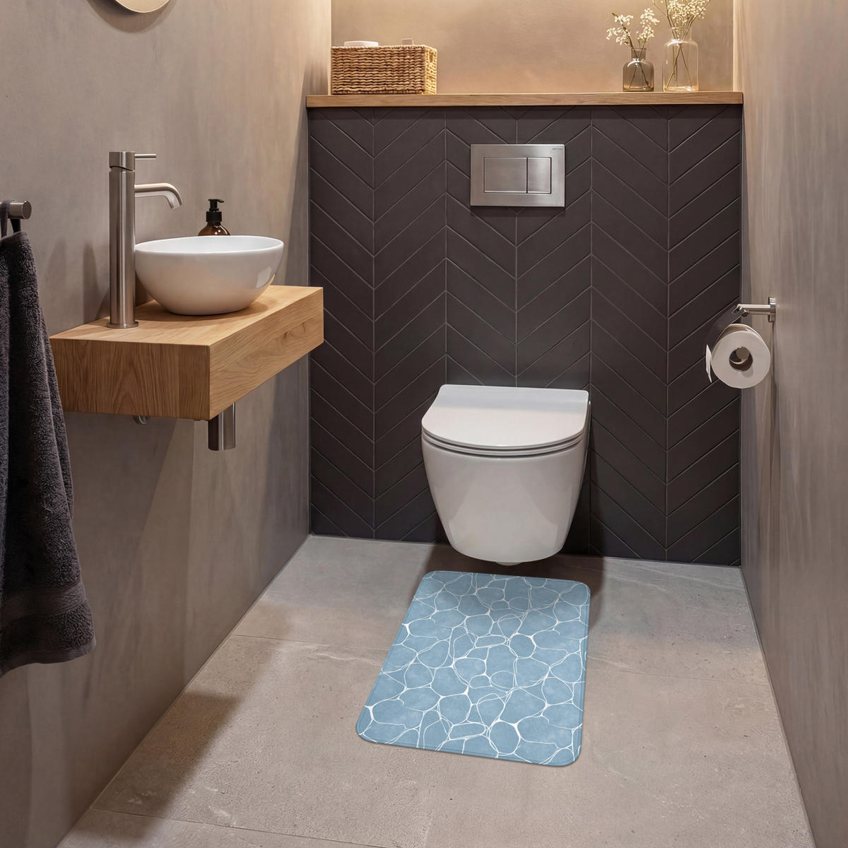 WC PŘEDLOŽKA Organic - vzor - modrá 40x60 cm - světle modrá, textil/plast (40/1cm) - OnlyWow