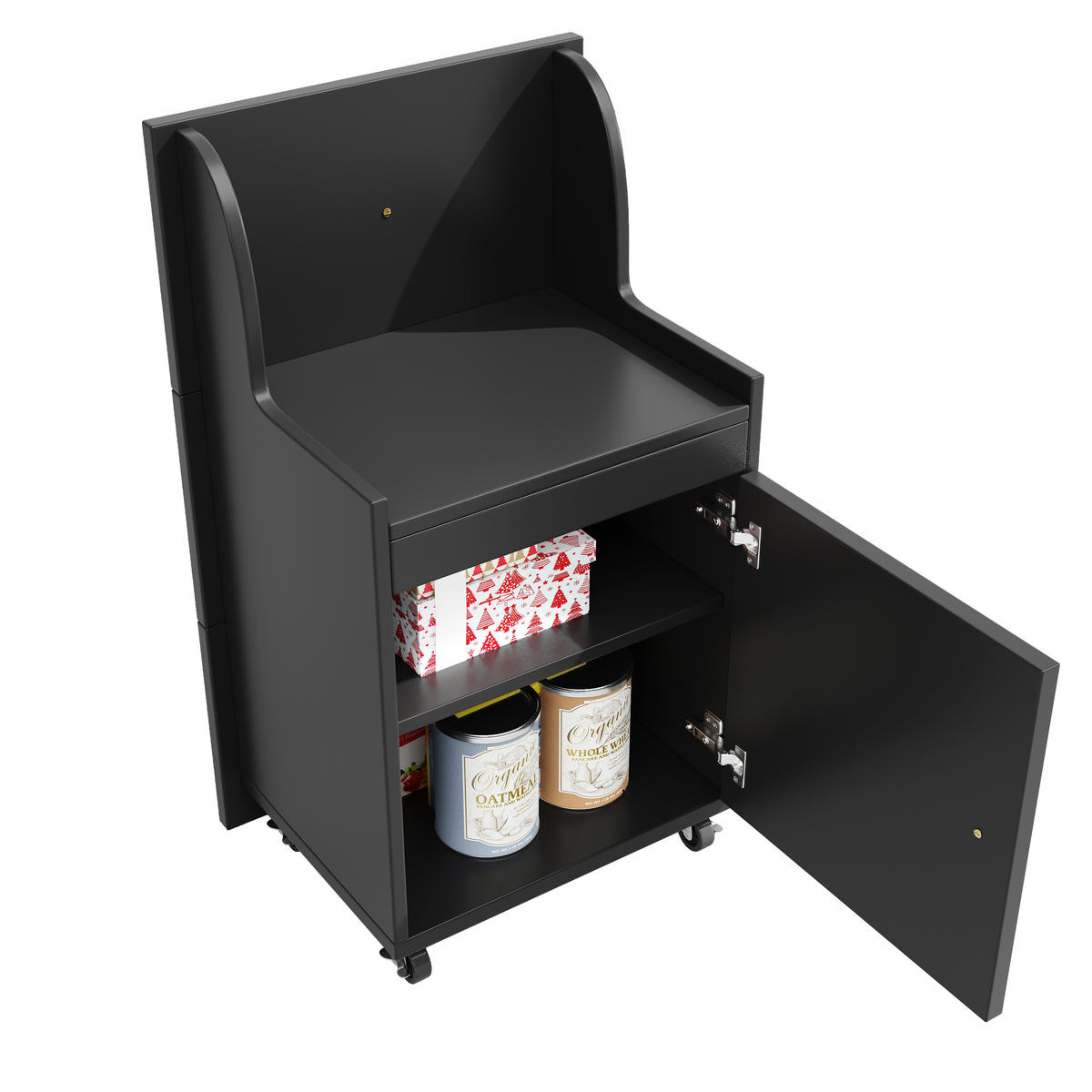 KÜCHENINSEL 140x70x89cm Schwarz mit 6 Schubladen, Hocker & Metallgriffen - Schwarz, Holzwerkstoff (140/89/70cm) - Modfu