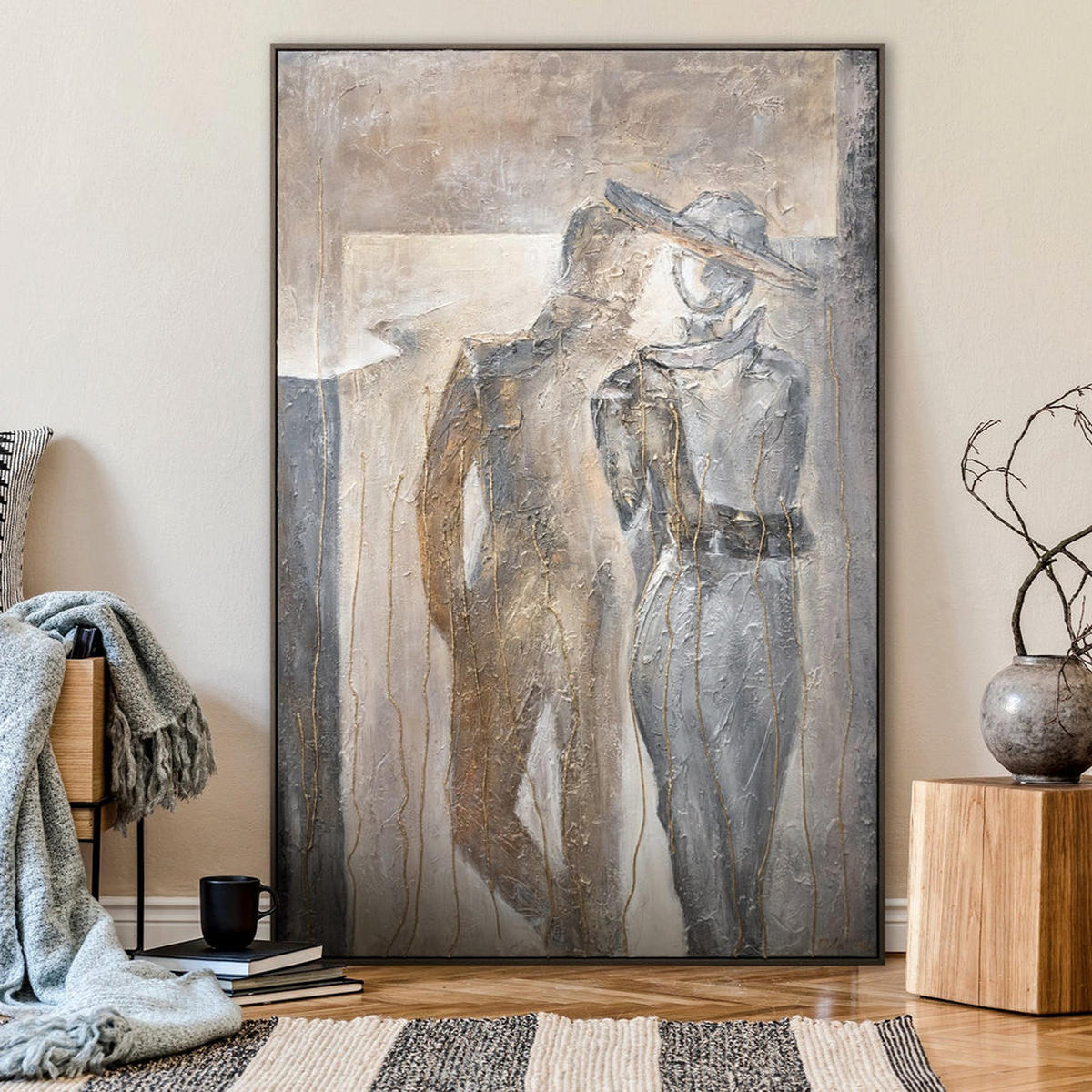 GEMÄLDE Pärchen Schattenfugenrahmen Grau 120x80 cm - Grau, Holz (120/80cm) - YS-art gallery