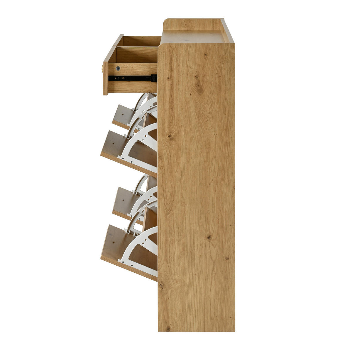 SCHUHSCHRANK aus Spanplatte 110x26x100cm in Natur mit 4 Klapptüren - Naturfarben, Holzwerkstoff (110/100/26cm) - Modfu