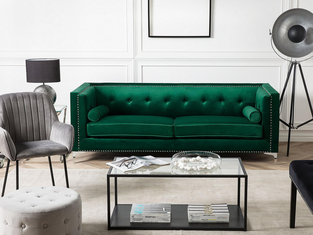 3-SITZER-SOFA Samtstoff Smaragdgrün Avaldsenes - Hellgrün, Textil (211/74/82cm) - Beliani